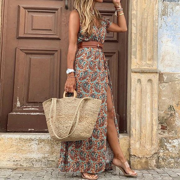Dresses & Skirts - ( SALE ) BOHO SLEEVELESS  MAXI DRESS WITH BELT